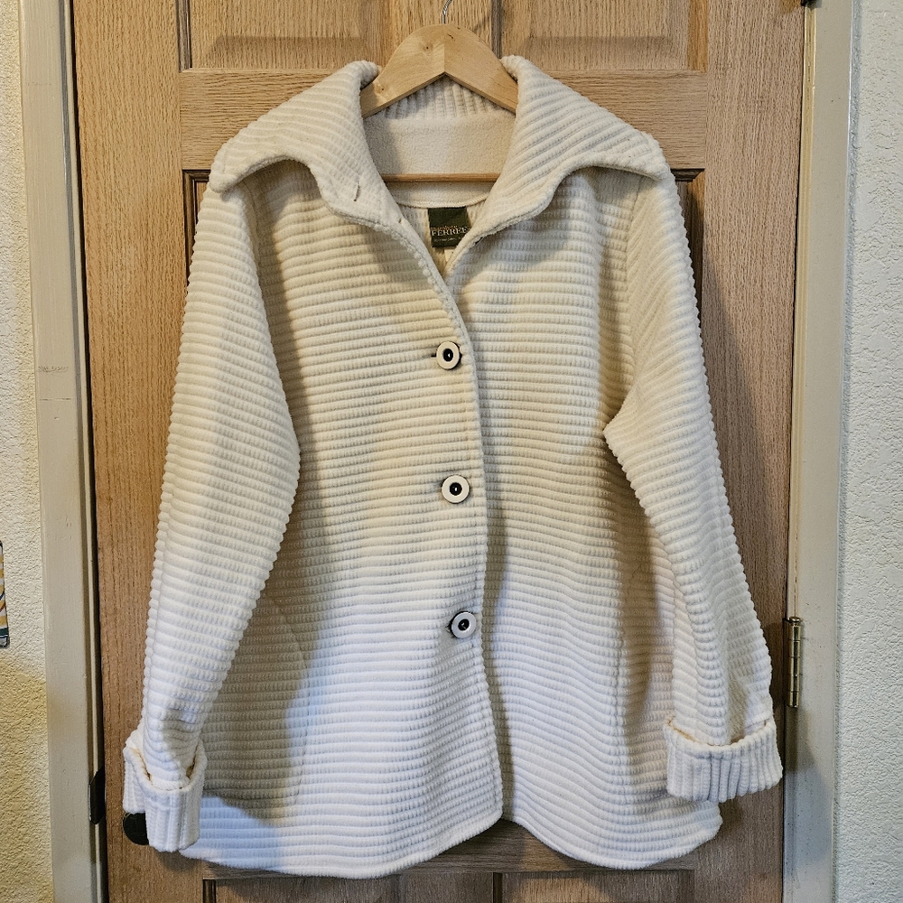 Medium Vintage Maralyce Ferree Women's White Ribbed Jacket